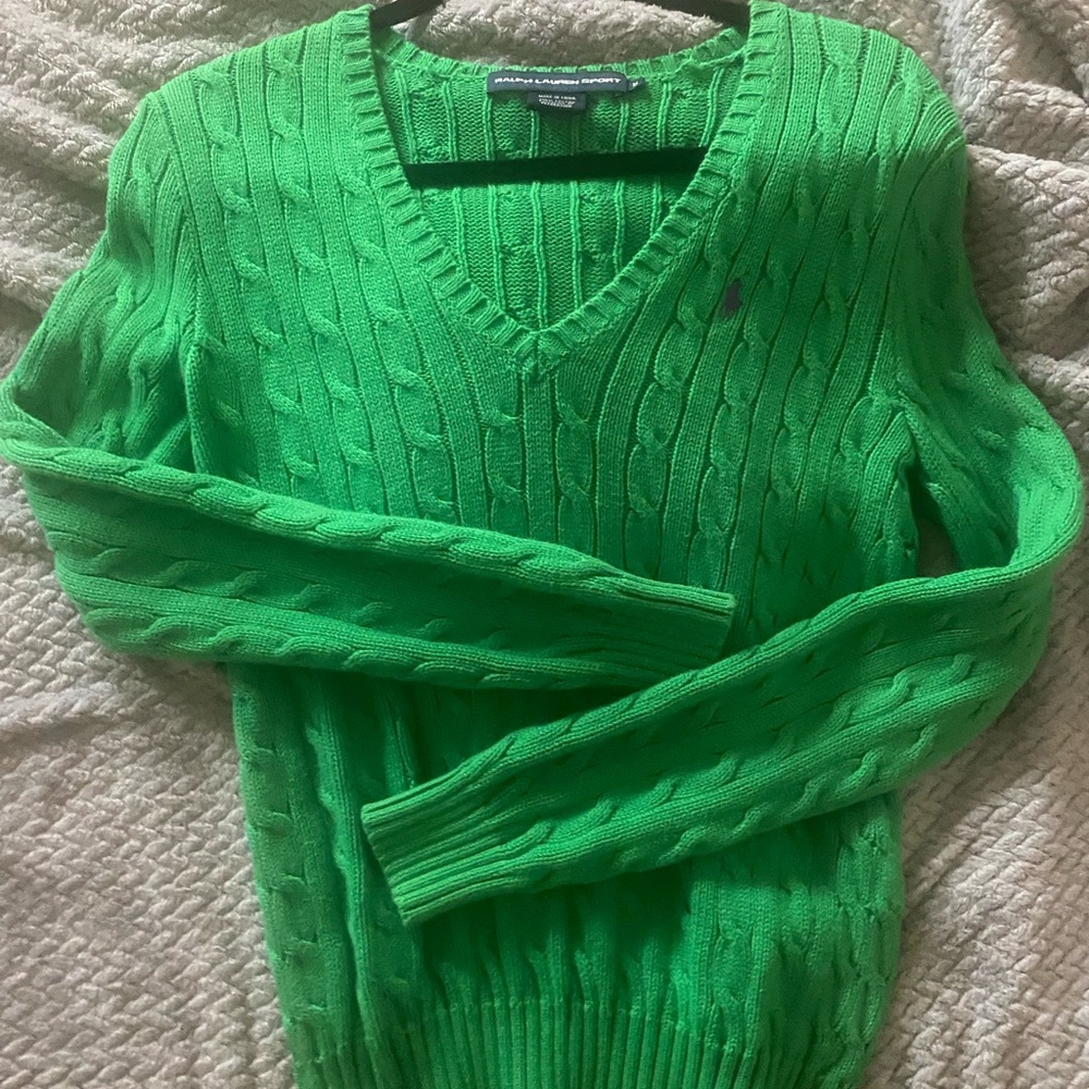 Ralph Lauren Sport Cable Knit V-Neck Sweater - Green